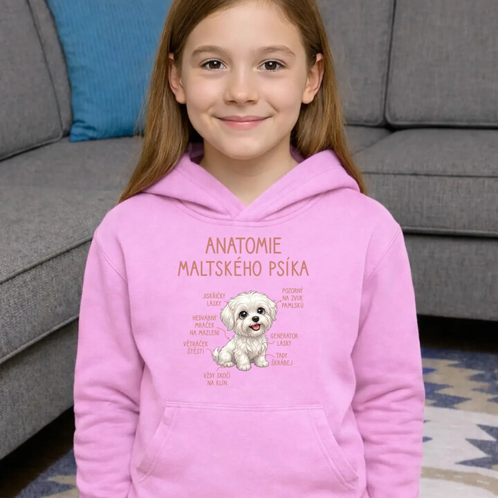 Anatomie maltského psíka - dětská mikina s kapucí
