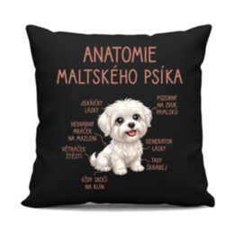 Anatomie maltského psíka - černý polštář s potiskem
