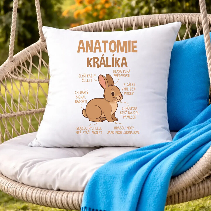 Anatomie králíka - polštář s potiskem
