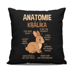 Anatomie králíka - černý polštář s potiskem