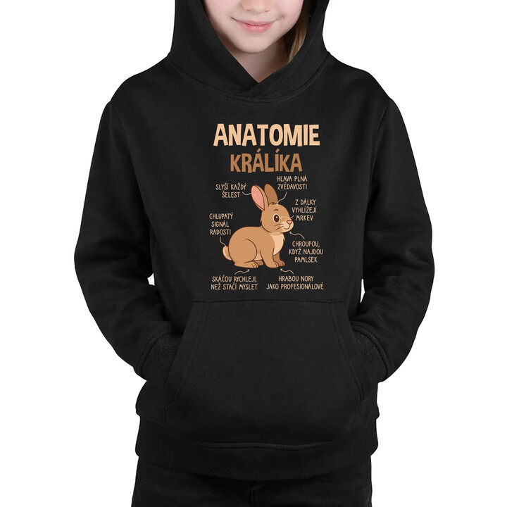 Anatomie králíka - dětská mikina s kapucí