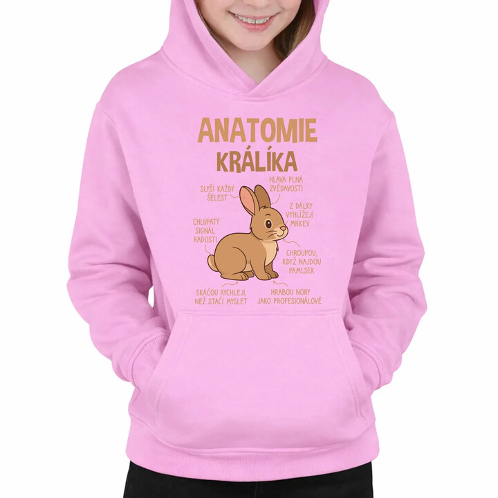 Anatomie králíka - dětská mikina s kapucí