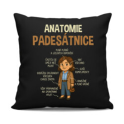 Anatomie padesátnice - černý polštář s potiskem