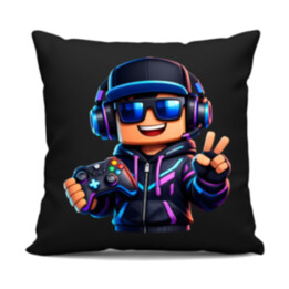 Hráč s ovladačem - černý polštář s potiskem pro fanoušky Roblox