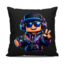 Hráč s ovladačem - černý polštář s potiskem pro fanoušky Roblox