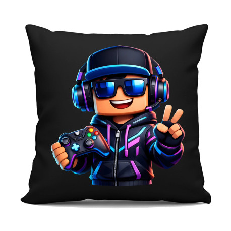 Hráč s ovladačem - černý polštář s potiskem pro fanoušky Roblox
