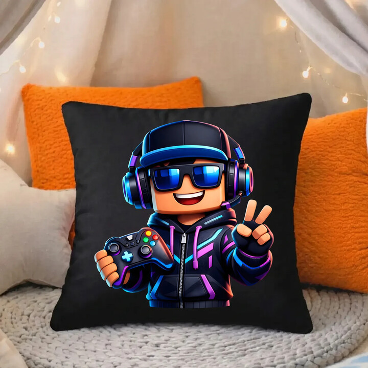 Hráč s ovladačem - černý polštář s potiskem pro fanoušky Roblox