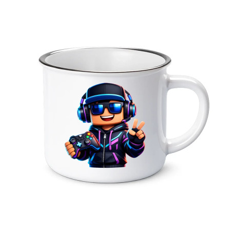 Hráč s ovladačem  - keramický smaltovaný hrneček s potiskem pro fanoušky Roblox