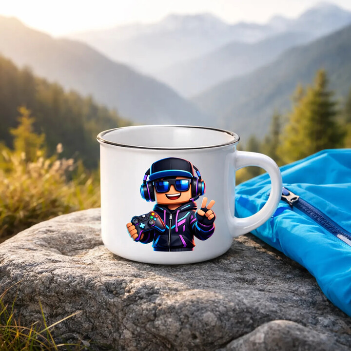 Hráč s ovladačem  - keramický smaltovaný hrneček s potiskem pro fanoušky Roblox