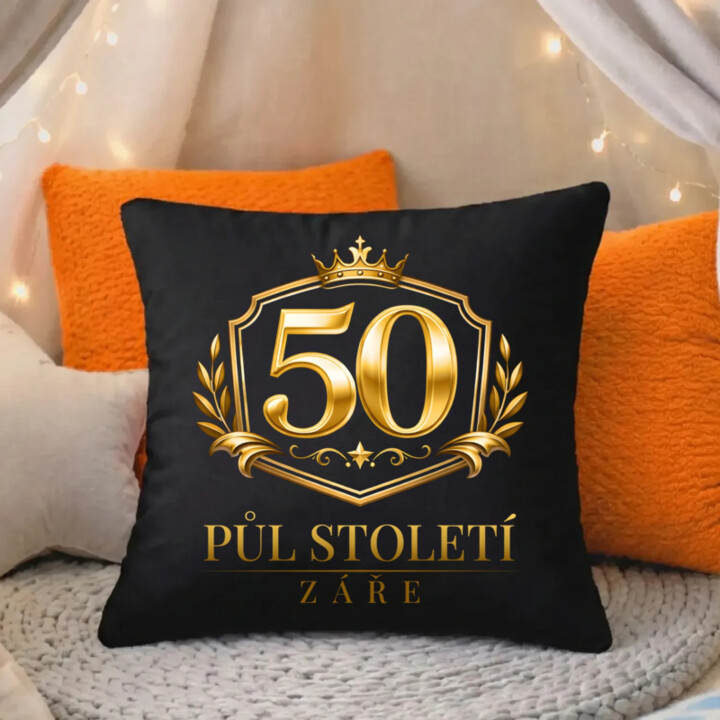 50 - půl století záře - černý polštář s potiskem