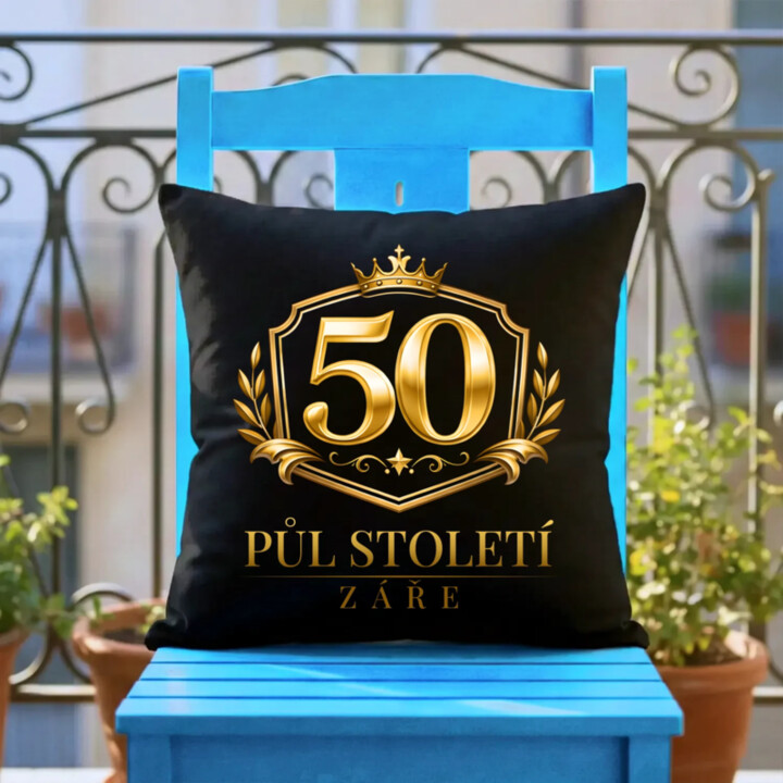 50 - půl století záře - černý polštář s potiskem
