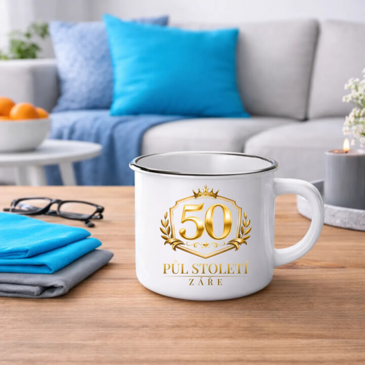 50 - půl století záře  - keramický smaltovaný hrneček s potiskem
