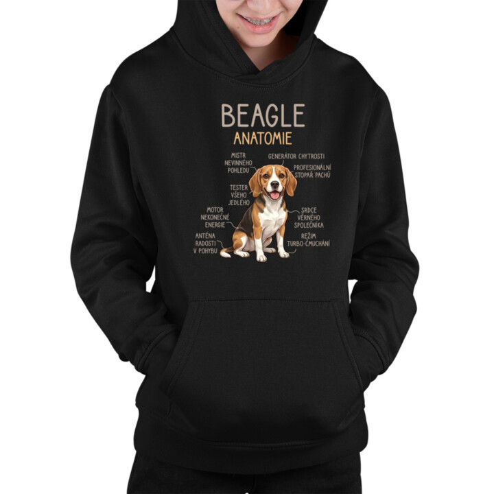 Beagle – anatomie - dětská mikina s kapucí