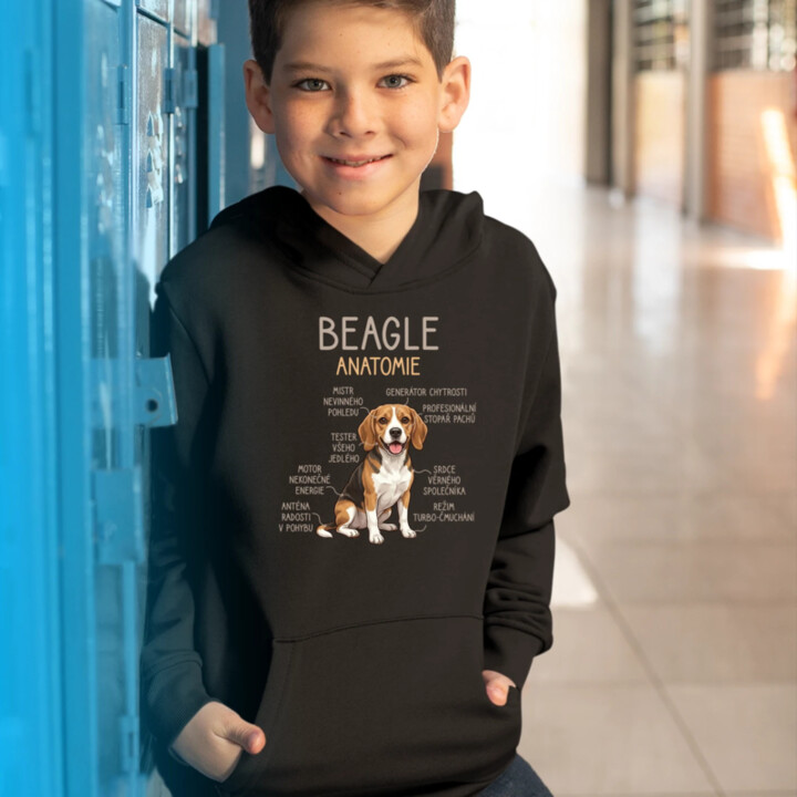 Beagle – anatomie - dětská mikina s kapucí