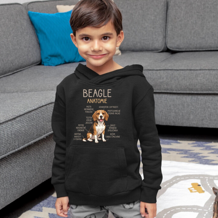 Beagle – anatomie - dětská mikina s kapucí