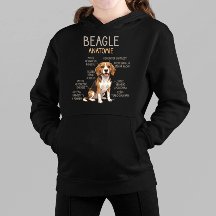 Beagle – anatomie - dětská mikina s kapucí