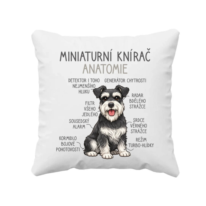 Miniaturní knírač – anatomie - polštář s potiskem