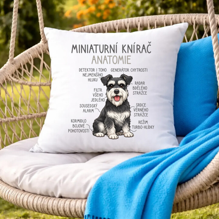 Miniaturní knírač – anatomie - polštář s potiskem
