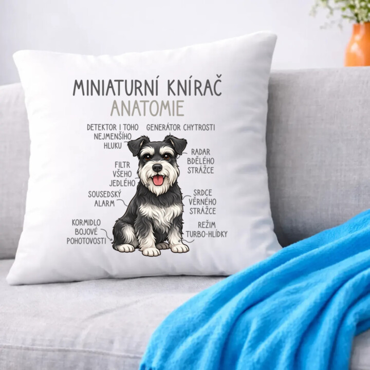 Miniaturní knírač – anatomie - polštář s potiskem