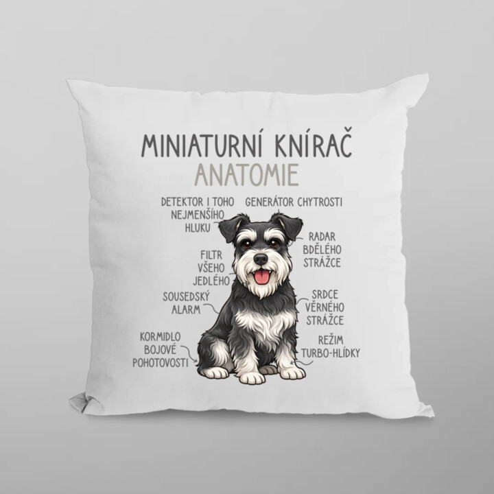 Miniaturní knírač – anatomie - polštář s potiskem