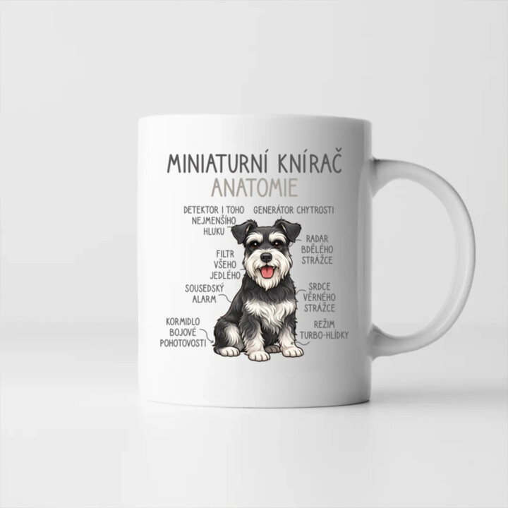 Miniaturní knírač – anatomie - hrnek s potiskem