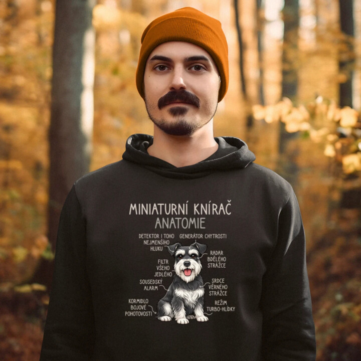 Miniaturní knírač – anatomie - pánská mikina s potiskem
