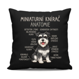 Miniaturní knírač – anatomie - černý polštář s potiskem