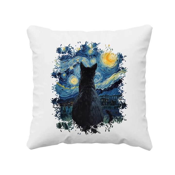 Kočka inspirovaná Van Goghem - polštář s potiskem