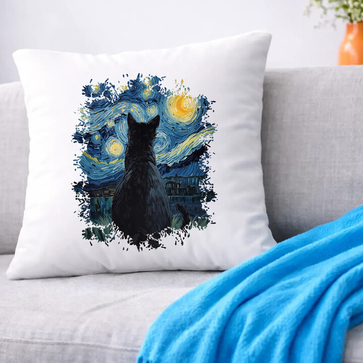 Kočka inspirovaná Van Goghem - polštář s potiskem