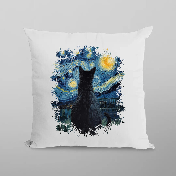 Kočka inspirovaná Van Goghem - polštář s potiskem
