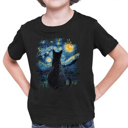 Kočka inspirovaná Van Goghem - dětské tričko s potiskem