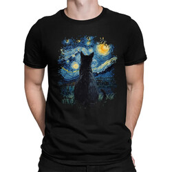 Kočka inspirovaná Van Goghem - pánské tričko s potiskem