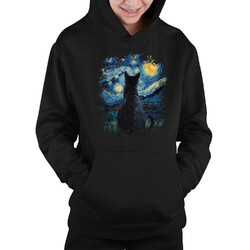 Kočka inspirovaná Van Goghem - dětská mikina s kapucí