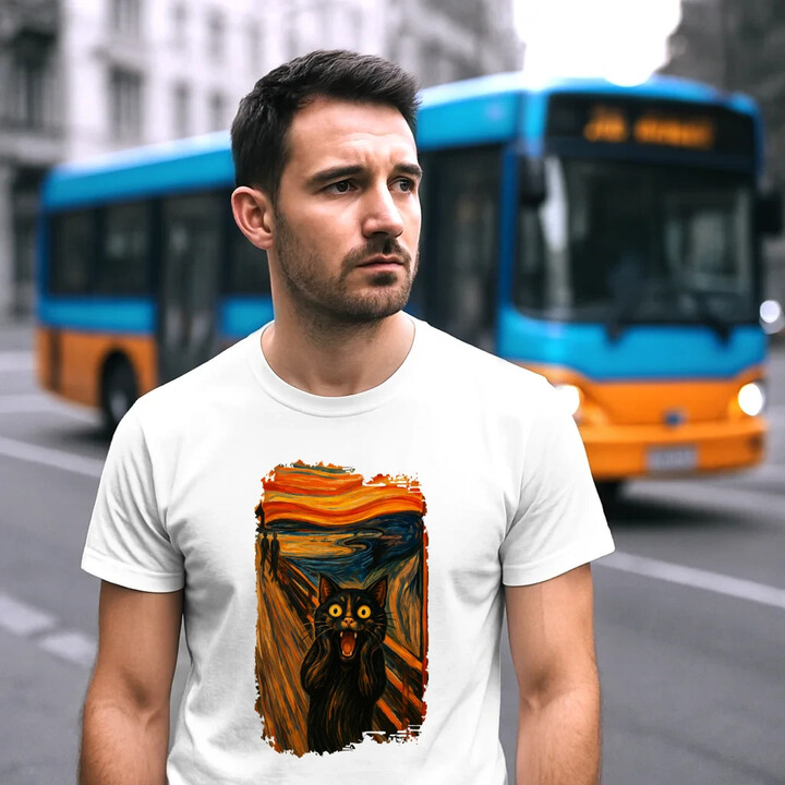 Kočka výkřik - inspirovaná Van Goghem - pánské tričko s potiskem