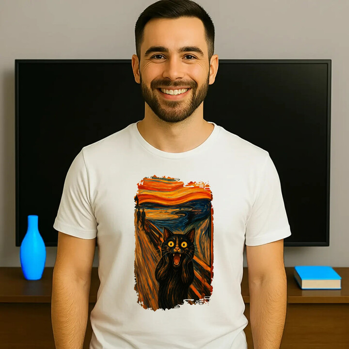 Kočka výkřik - inspirovaná Van Goghem - pánské tričko s potiskem
