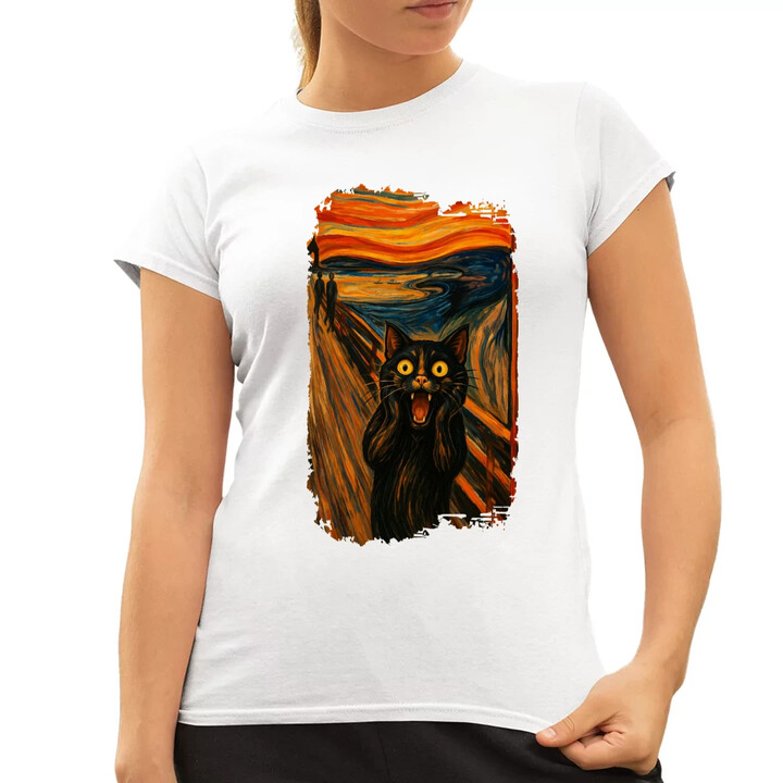 Kočka výkřik - inspirovaná Van Goghem  - dámské tričko s potiskem