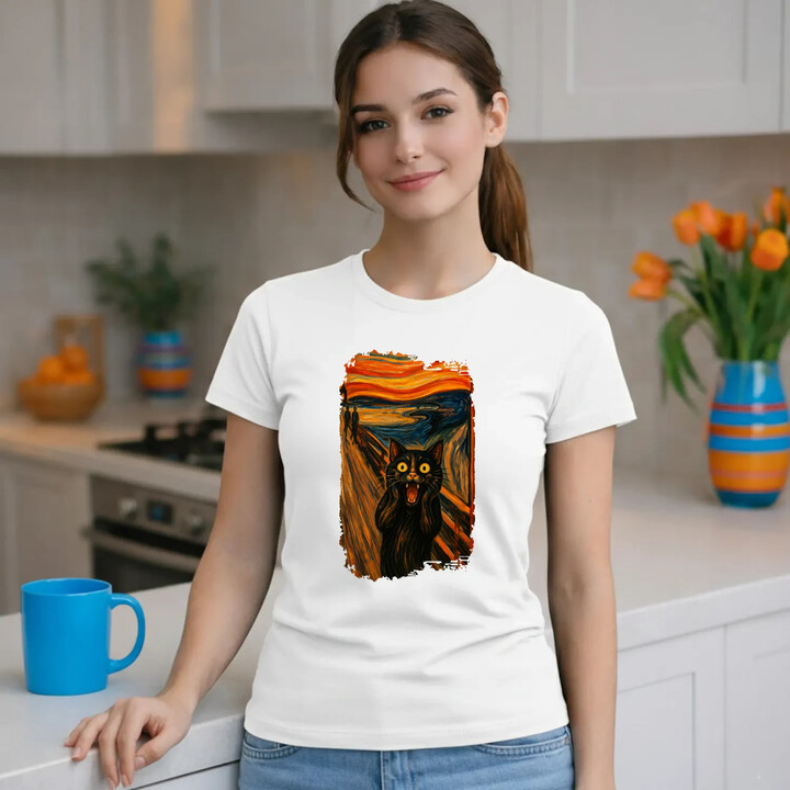 Kočka výkřik - inspirovaná Van Goghem  - dámské tričko s potiskem