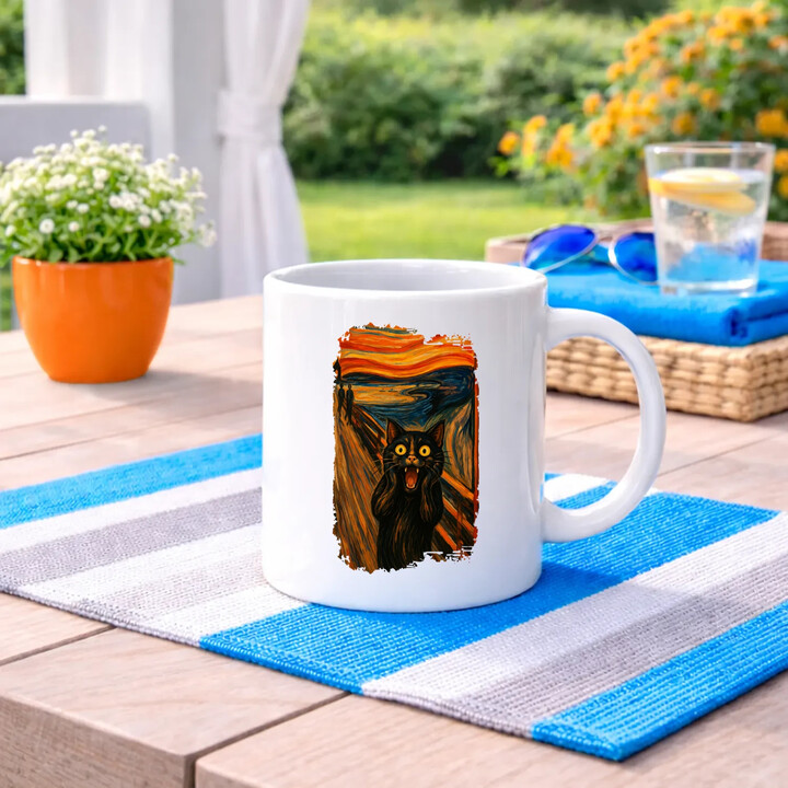 Kočka výkřik - inspirovaná Van Goghem - hrnek s potiskem