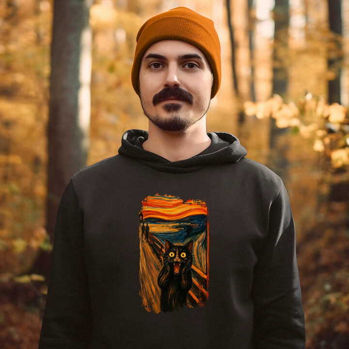 Kočka výkřik - inspirovaná Van Goghem - pánská mikina s potiskem