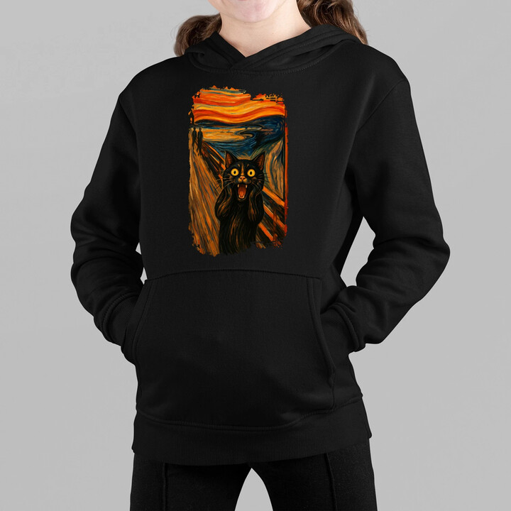 Kočka výkřik - inspirovaná Van Goghem - dětská mikina s kapucí