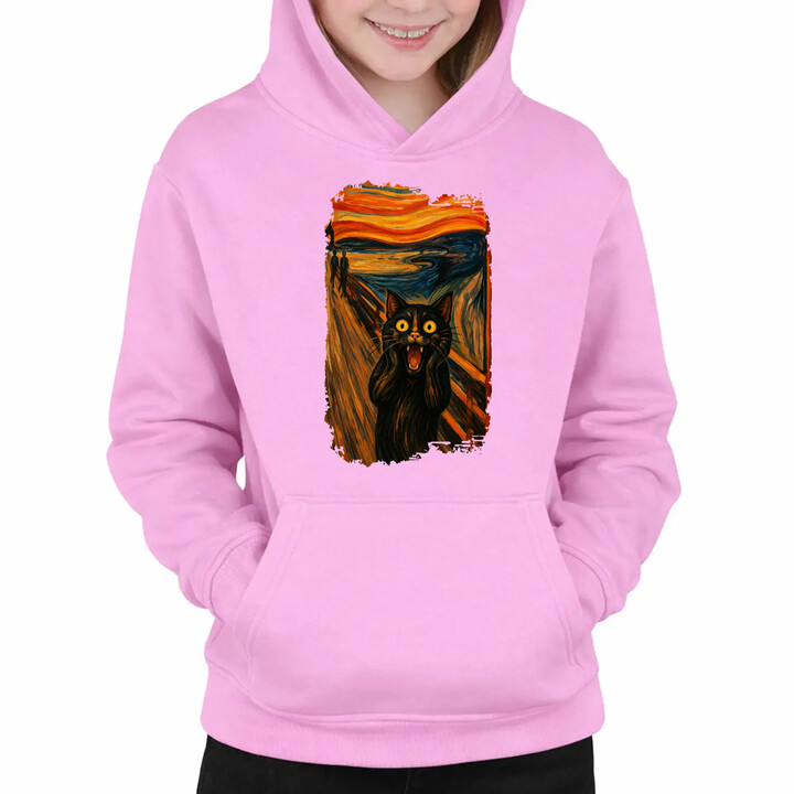 Kočka výkřik - inspirovaná Van Goghem - dětská mikina s kapucí