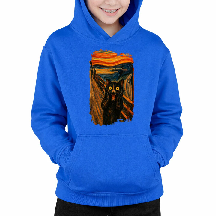 Kočka výkřik - inspirovaná Van Goghem - dětská mikina s kapucí