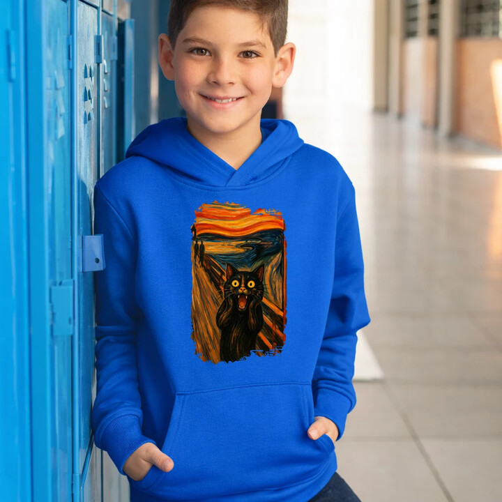 Kočka výkřik - inspirovaná Van Goghem - dětská mikina s kapucí
