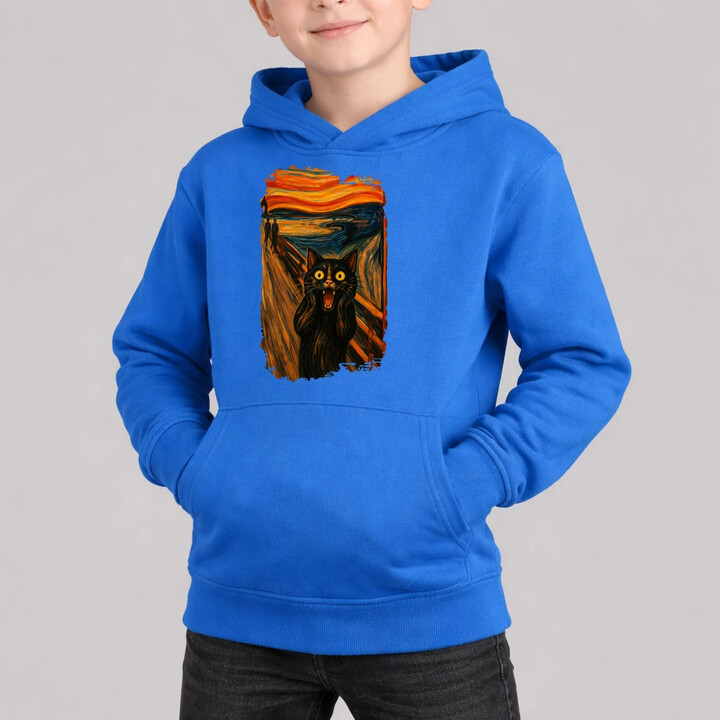 Kočka výkřik - inspirovaná Van Goghem - dětská mikina s kapucí
