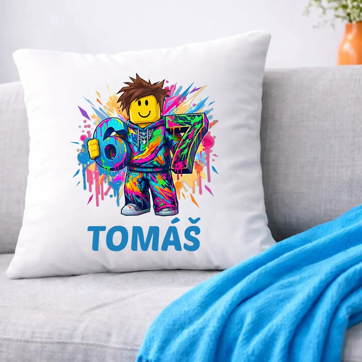 Six seven - 67 - jméno - inspirováno Robloxem - polštář s potiskem - personalizovaný produkt