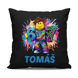 Six seven - 67 - jméno - inspirováno Robloxem - černý polštář s potiskem - personalizovaný produkt