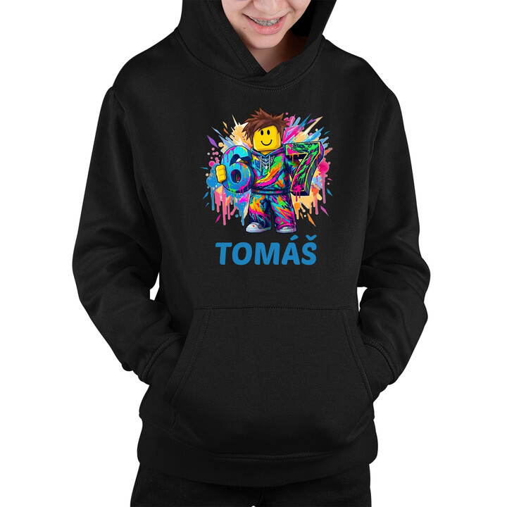 Six seven - 67 - jméno - inspirováno Robloxem - dětská mikina s kapucí - personalizovaný produkt