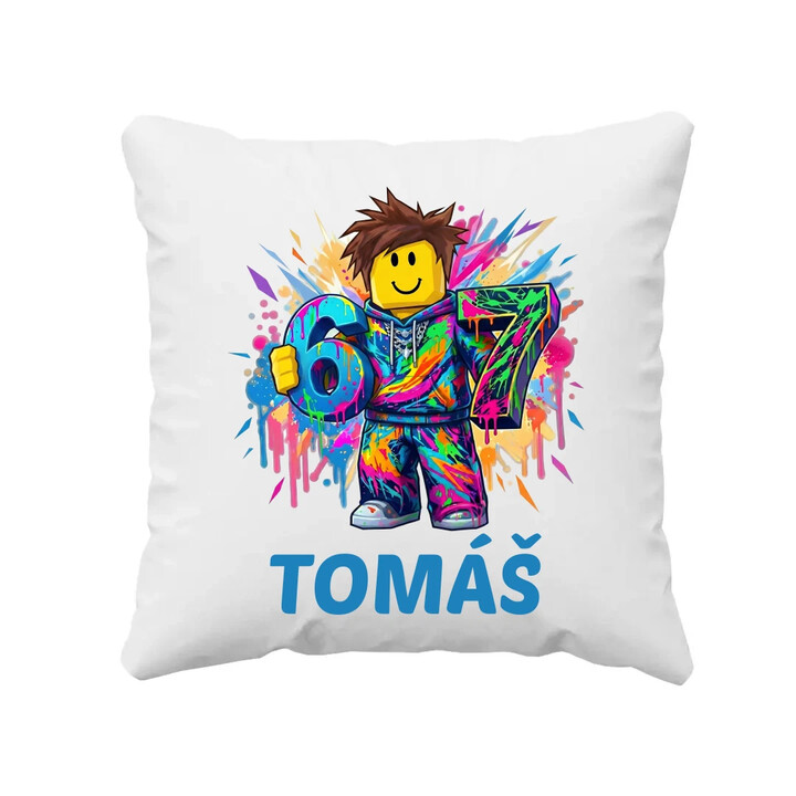 Six seven - 67 - jméno - inspirováno Robloxem - polštář s potiskem - personalizovaný produkt