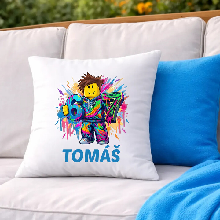 Six seven - 67 - jméno - inspirováno Robloxem - polštář s potiskem - personalizovaný produkt
