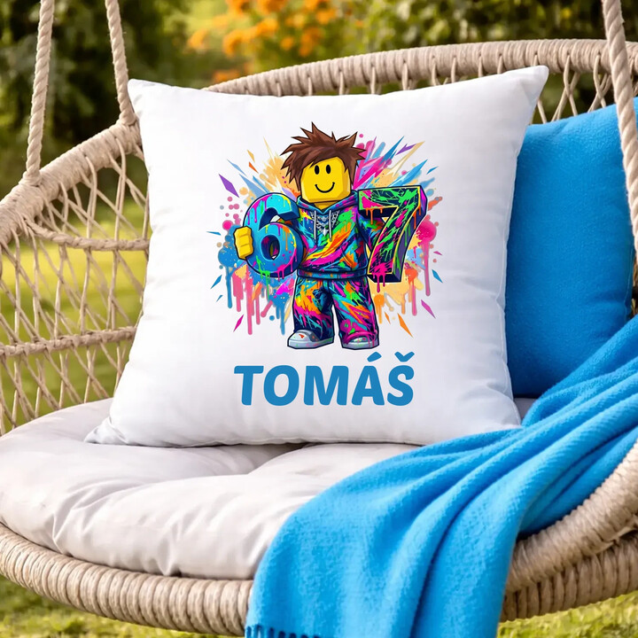 Six seven - 67 - jméno - inspirováno Robloxem - polštář s potiskem - personalizovaný produkt